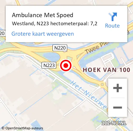 Locatie op kaart van de 112 melding: Ambulance Met Spoed Naar Westland, N223 hectometerpaal: 7,2 op 18 april 2024 07:23