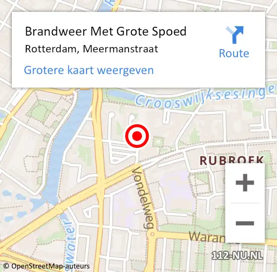 Locatie op kaart van de 112 melding: Brandweer Met Grote Spoed Naar Rotterdam, Meermanstraat op 18 april 2024 08:18