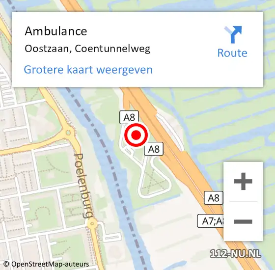 Locatie op kaart van de 112 melding: Ambulance Oostzaan, Coentunnelweg op 18 april 2024 08:36