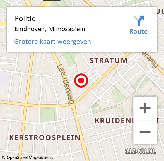 Locatie op kaart van de 112 melding: Politie Eindhoven, Mimosaplein op 18 april 2024 09:48