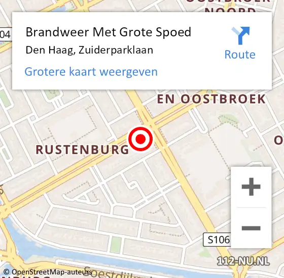 Locatie op kaart van de 112 melding: Brandweer Met Grote Spoed Naar Den Haag, Zuiderparklaan op 18 april 2024 10:16