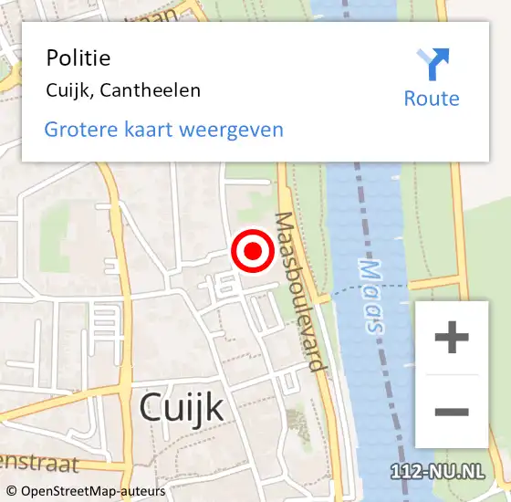 Locatie op kaart van de 112 melding: Politie Cuijk, Cantheelen op 18 april 2024 10:23