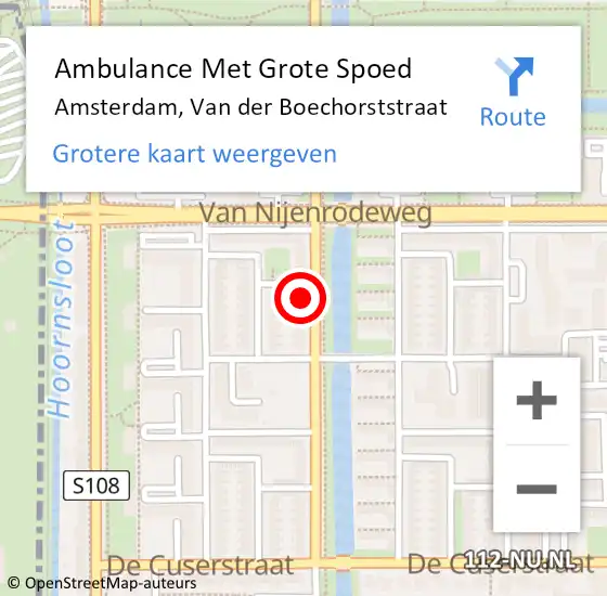 Locatie op kaart van de 112 melding: Ambulance Met Grote Spoed Naar Amsterdam, Van der Boechorststraat op 18 april 2024 10:24