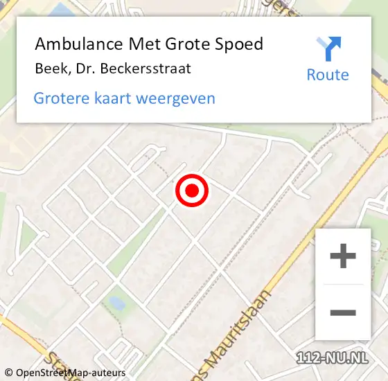 Locatie op kaart van de 112 melding: Ambulance Met Grote Spoed Naar Beek, Dr. Beckersstraat op 2 oktober 2014 20:27