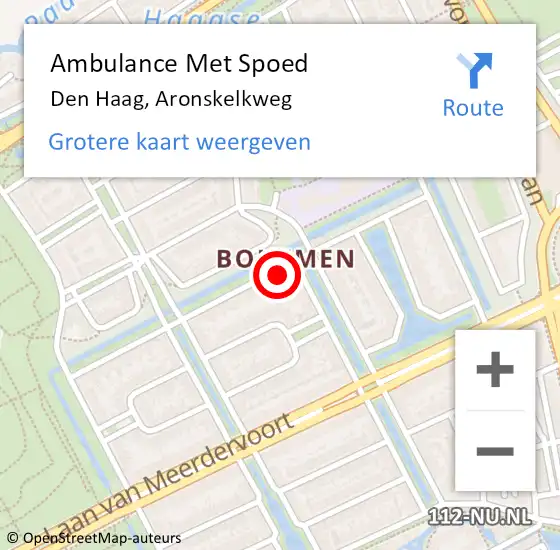 Locatie op kaart van de 112 melding: Ambulance Met Spoed Naar Den Haag, Aronskelkweg op 18 april 2024 11:58