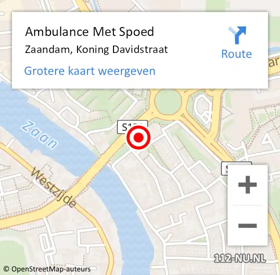 Locatie op kaart van de 112 melding: Ambulance Met Spoed Naar Zaandam, Koning Davidstraat op 18 april 2024 12:26