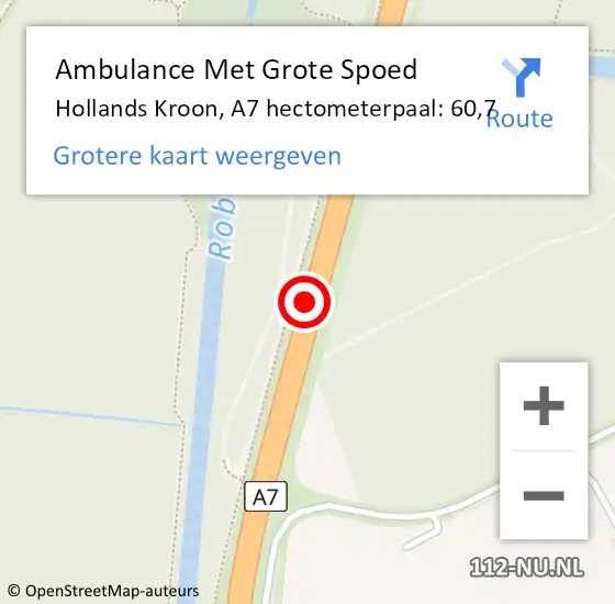 Locatie op kaart van de 112 melding: Ambulance Met Grote Spoed Naar Hollands Kroon, A7 hectometerpaal: 60,7 op 18 april 2024 12:42
