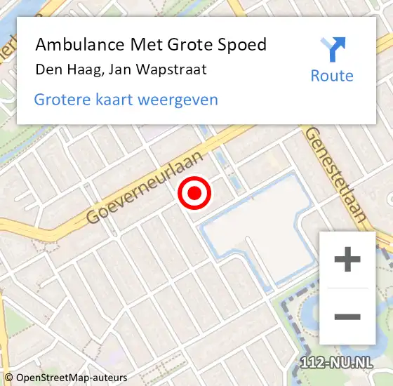 Locatie op kaart van de 112 melding: Ambulance Met Grote Spoed Naar Den Haag, Jan Wapstraat op 18 april 2024 13:13