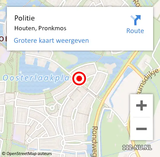 Locatie op kaart van de 112 melding: Politie Houten, Pronkmos op 18 april 2024 13:14