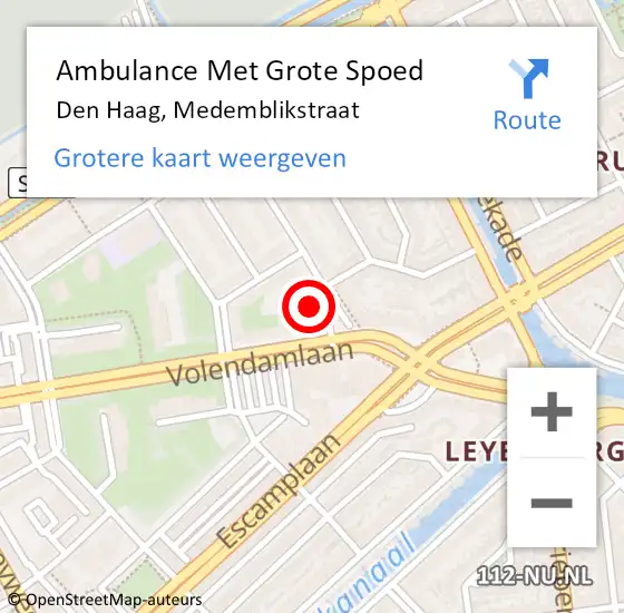 Locatie op kaart van de 112 melding: Ambulance Met Grote Spoed Naar Den Haag, Medemblikstraat op 18 april 2024 13:33