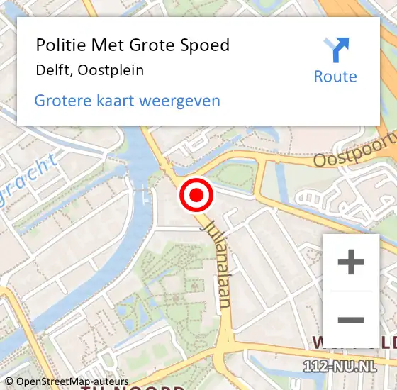 Locatie op kaart van de 112 melding: Politie Met Grote Spoed Naar Delft, Oostplein op 18 april 2024 13:47