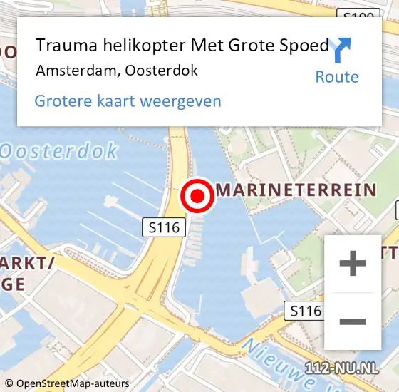 Locatie op kaart van de 112 melding: Trauma helikopter Met Grote Spoed Naar Amsterdam, Oosterdok op 18 april 2024 14:02