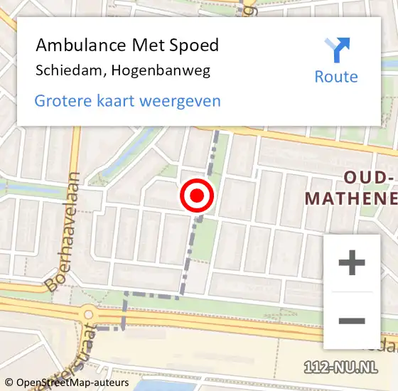 Locatie op kaart van de 112 melding: Ambulance Met Spoed Naar Schiedam, Hogenbanweg op 18 april 2024 14:08