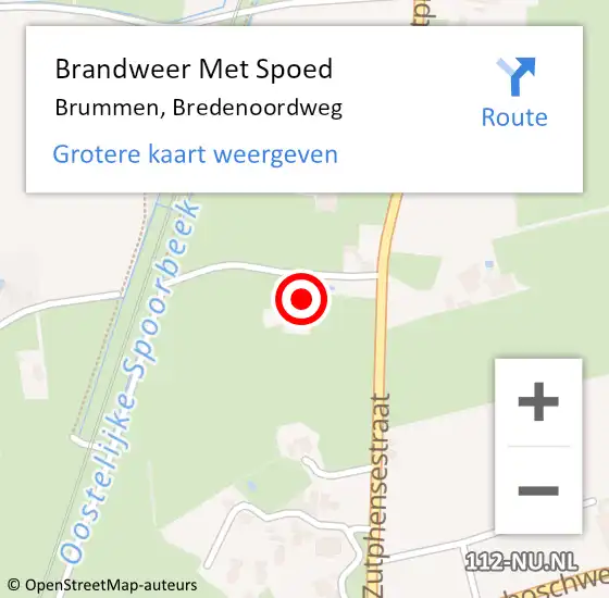 Locatie op kaart van de 112 melding: Brandweer Met Spoed Naar Brummen, Bredenoordweg op 18 april 2024 14:16
