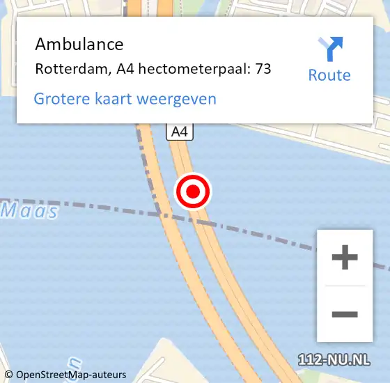 Locatie op kaart van de 112 melding: Ambulance Rotterdam, A4 hectometerpaal: 73 op 18 april 2024 14:19