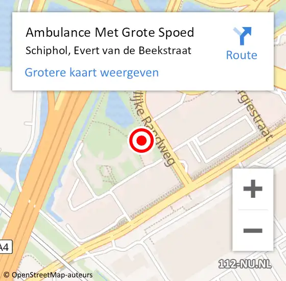 Locatie op kaart van de 112 melding: Ambulance Met Grote Spoed Naar Schiphol, Evert van de Beekstraat op 18 april 2024 14:47