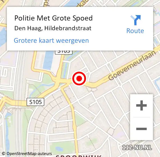 Locatie op kaart van de 112 melding: Politie Met Grote Spoed Naar Den Haag, Hildebrandstraat op 18 april 2024 14:50