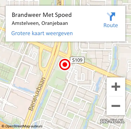 Locatie op kaart van de 112 melding: Brandweer Met Spoed Naar Amstelveen, Oranjebaan op 18 april 2024 14:55
