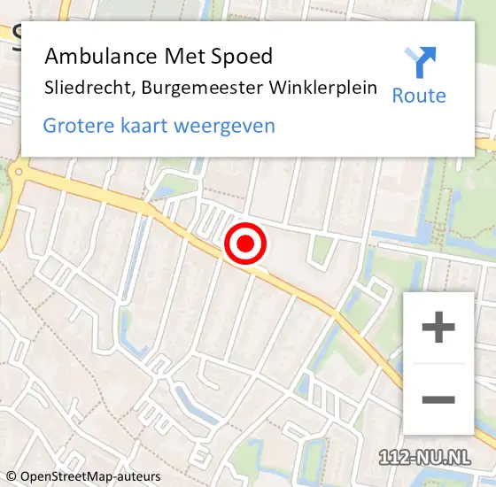 Locatie op kaart van de 112 melding: Ambulance Met Spoed Naar Sliedrecht, Burgemeester Winklerplein op 18 april 2024 15:33