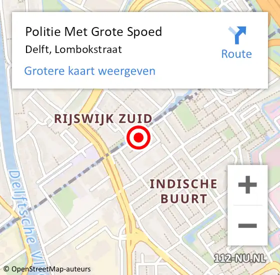 Locatie op kaart van de 112 melding: Politie Met Grote Spoed Naar Delft, Lombokstraat op 18 april 2024 15:45