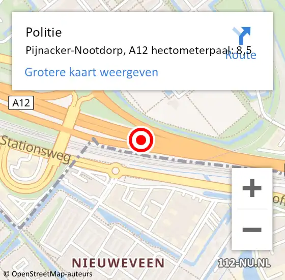 Locatie op kaart van de 112 melding: Politie Pijnacker-Nootdorp, A12 hectometerpaal: 8,5 op 18 april 2024 15:53