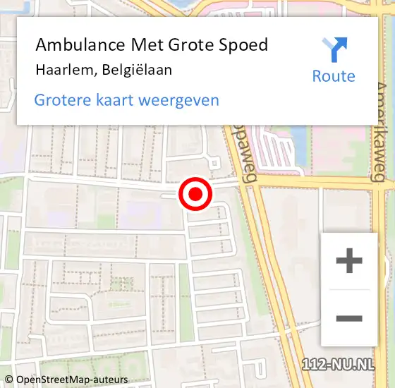 Locatie op kaart van de 112 melding: Ambulance Met Grote Spoed Naar Haarlem, Belgiëlaan op 18 april 2024 16:35