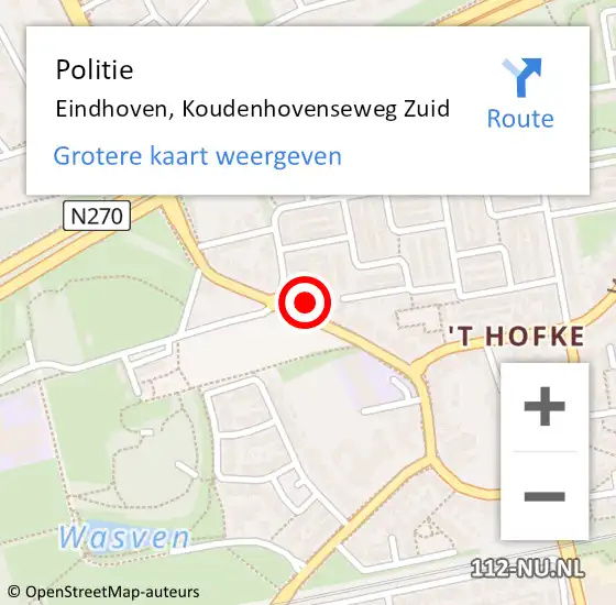 Locatie op kaart van de 112 melding: Politie Eindhoven, Koudenhovenseweg Zuid op 18 april 2024 16:47
