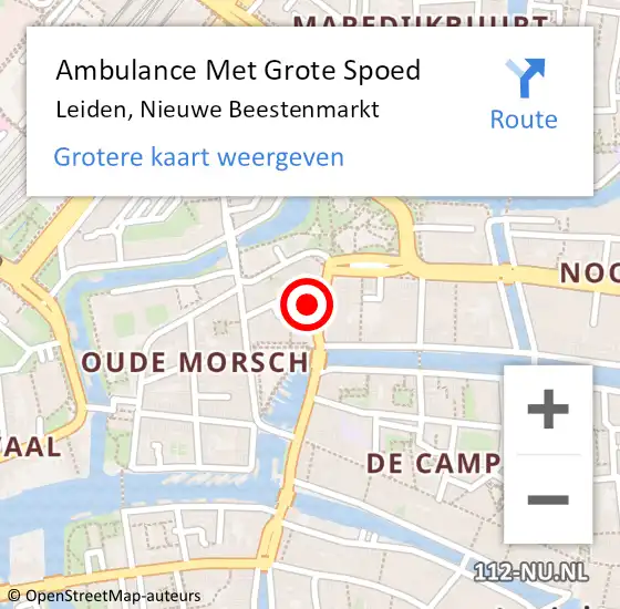 Locatie op kaart van de 112 melding: Ambulance Met Grote Spoed Naar Leiden, Nieuwe Beestenmarkt op 18 april 2024 17:06