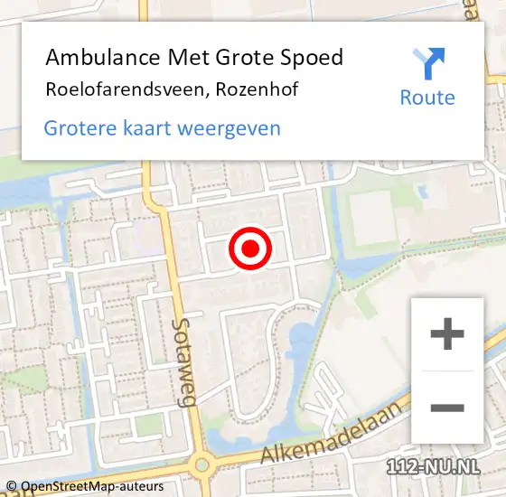 Locatie op kaart van de 112 melding: Ambulance Met Grote Spoed Naar Roelofarendsveen, Rozenhof op 18 april 2024 17:42