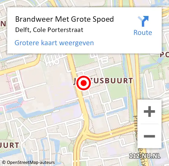 Locatie op kaart van de 112 melding: Brandweer Met Grote Spoed Naar Delft, Cole Porterstraat op 18 april 2024 17:48