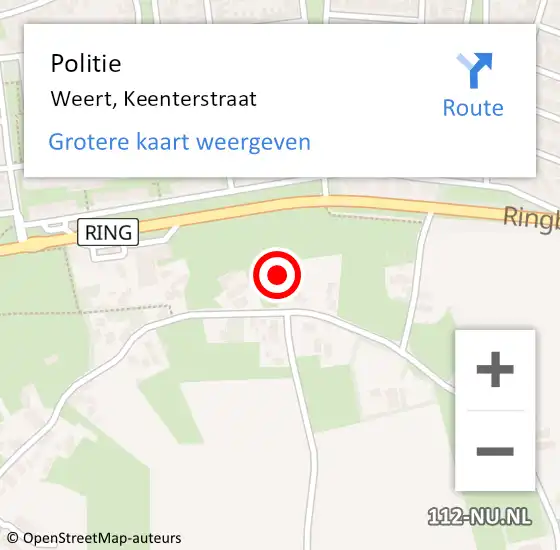 Locatie op kaart van de 112 melding: Politie Weert, Keenterstraat op 18 april 2024 18:17