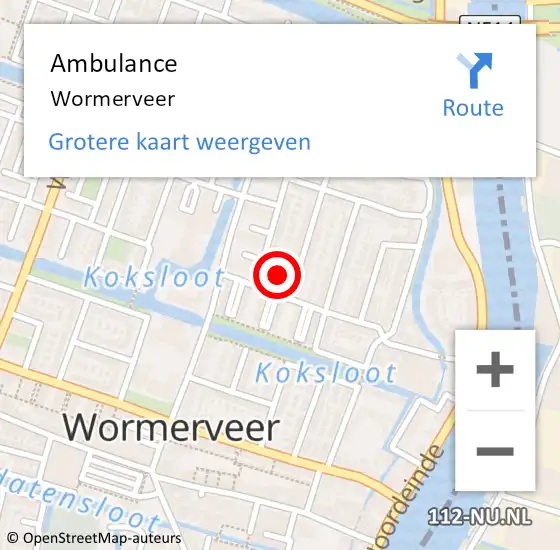Locatie op kaart van de 112 melding: Ambulance Wormerveer op 18 april 2024 18:19