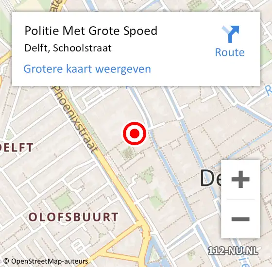 Locatie op kaart van de 112 melding: Politie Met Grote Spoed Naar Delft, Schoolstraat op 18 april 2024 18:27