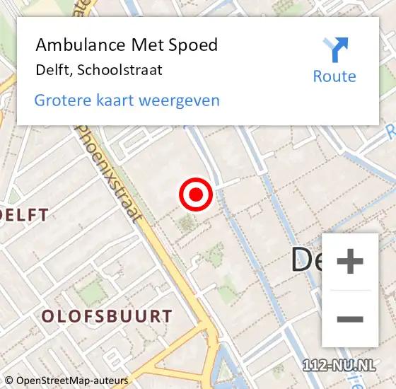 Locatie op kaart van de 112 melding: Ambulance Met Spoed Naar Delft, Schoolstraat op 18 april 2024 18:29