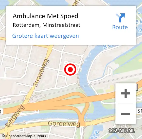 Locatie op kaart van de 112 melding: Ambulance Met Spoed Naar Rotterdam, Minstreelstraat op 18 april 2024 18:40