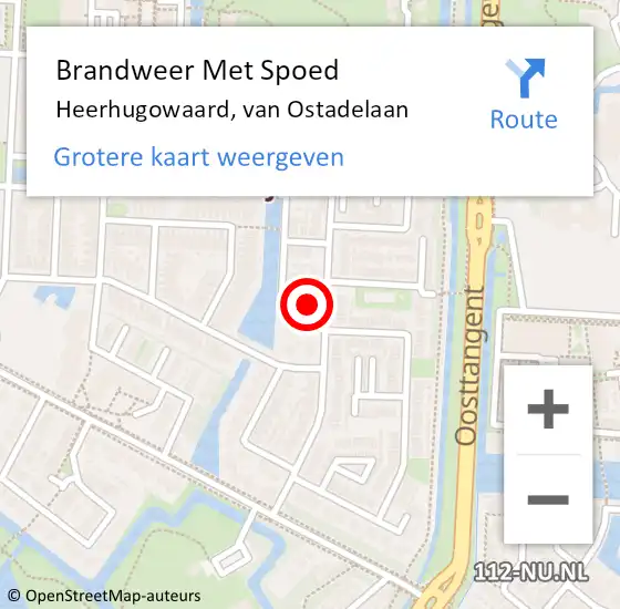 Locatie op kaart van de 112 melding: Brandweer Met Spoed Naar Heerhugowaard, van Ostadelaan op 18 april 2024 18:48