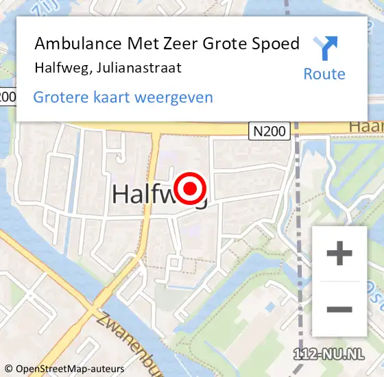 Locatie op kaart van de 112 melding: Ambulance Met Zeer Grote Spoed Naar Halfweg, Julianastraat op 18 april 2024 18:48