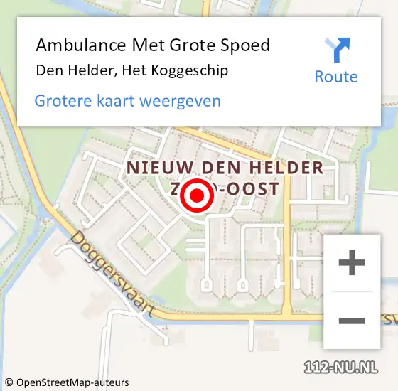 Locatie op kaart van de 112 melding: Ambulance Met Grote Spoed Naar Den Helder, Het Koggeschip op 18 april 2024 18:57