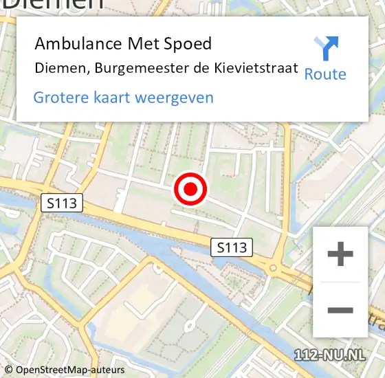 Locatie op kaart van de 112 melding: Ambulance Met Spoed Naar Diemen, Burgemeester de Kievietstraat op 18 april 2024 19:05