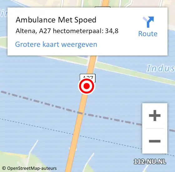 Locatie op kaart van de 112 melding: Ambulance Met Spoed Naar Altena, A27 hectometerpaal: 34,8 op 18 april 2024 19:05