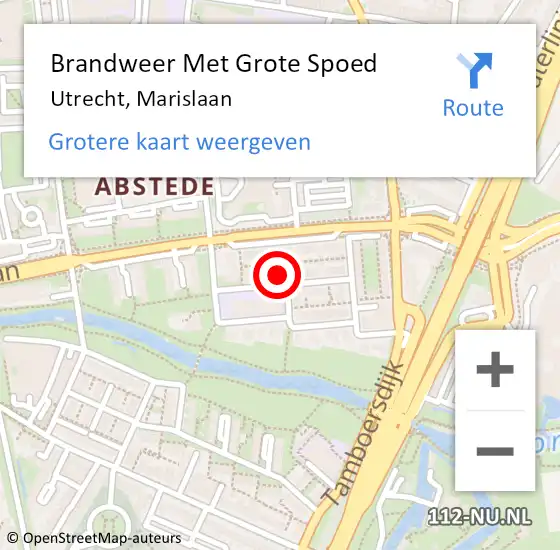 Locatie op kaart van de 112 melding: Brandweer Met Grote Spoed Naar Utrecht, Marislaan op 18 april 2024 19:12