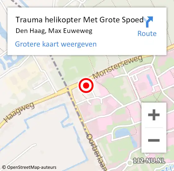 Locatie op kaart van de 112 melding: Trauma helikopter Met Grote Spoed Naar Den Haag, Max Euweweg op 18 april 2024 19:12