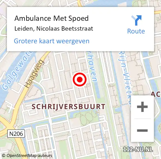 Locatie op kaart van de 112 melding: Ambulance Met Spoed Naar Leiden, Nicolaas Beetsstraat op 18 april 2024 19:43