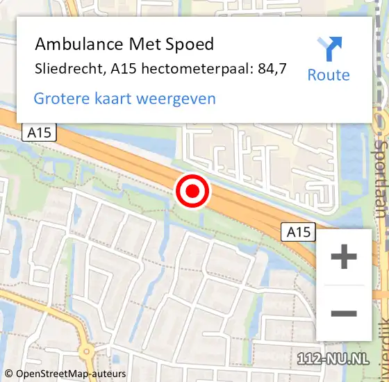 Locatie op kaart van de 112 melding: Ambulance Met Spoed Naar Sliedrecht, A15 hectometerpaal: 84,7 op 18 april 2024 19:44