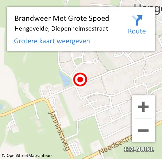Locatie op kaart van de 112 melding: Brandweer Met Grote Spoed Naar Hengevelde, Diepenheimsestraat op 18 april 2024 20:02
