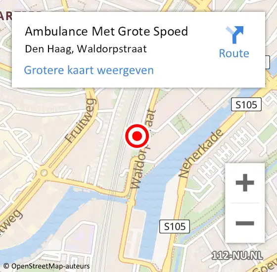 Locatie op kaart van de 112 melding: Ambulance Met Grote Spoed Naar Den Haag, Waldorpstraat op 18 april 2024 20:15