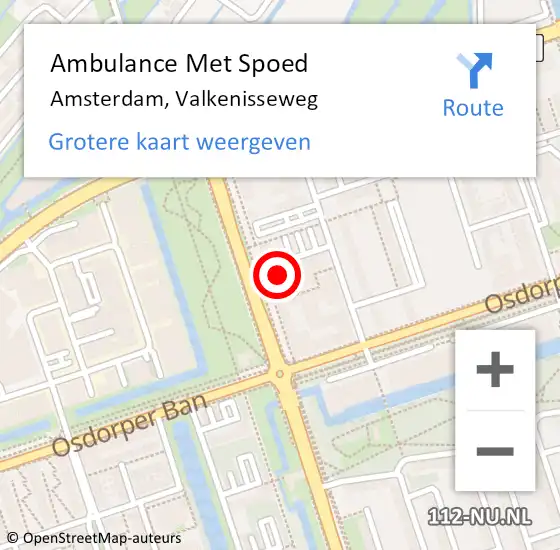 Locatie op kaart van de 112 melding: Ambulance Met Spoed Naar Amsterdam, Valkenisseweg op 18 april 2024 20:20