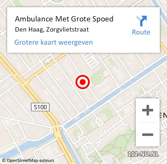 Locatie op kaart van de 112 melding: Ambulance Met Grote Spoed Naar Den Haag, Zorgvlietstraat op 18 april 2024 21:21