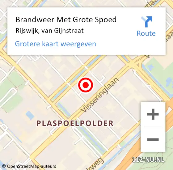 Locatie op kaart van de 112 melding: Brandweer Met Grote Spoed Naar Rijswijk, van Gijnstraat op 18 april 2024 21:47