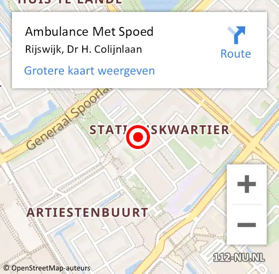 Locatie op kaart van de 112 melding: Ambulance Met Spoed Naar Rijswijk, Dr H. Colijnlaan op 18 april 2024 23:01